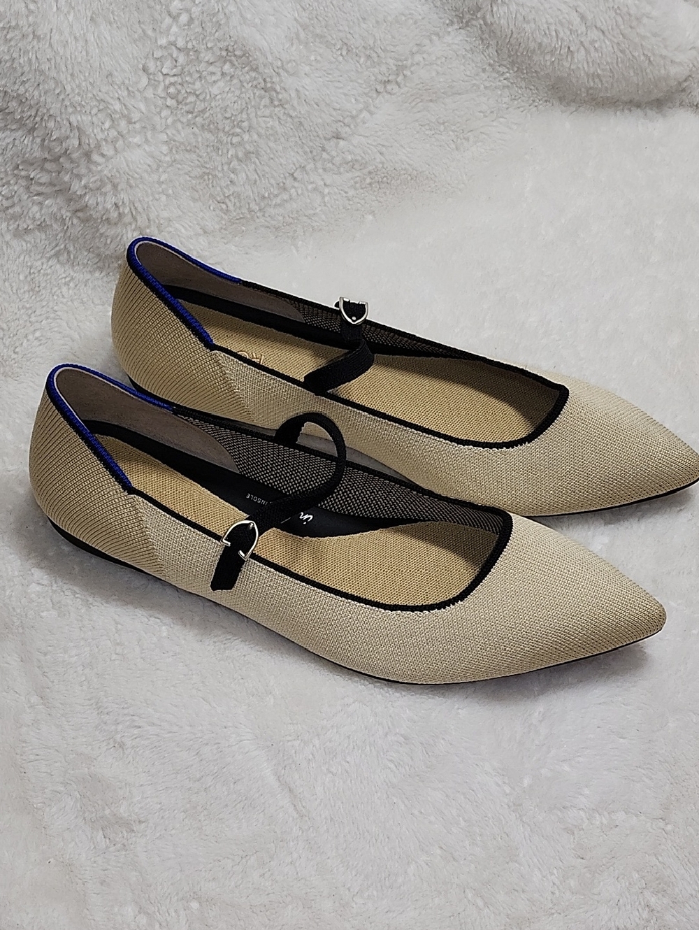 Rothy's The Point Mary Jane II flats beige/sandstone color black strap Sz 13 - Picture 16 of 16